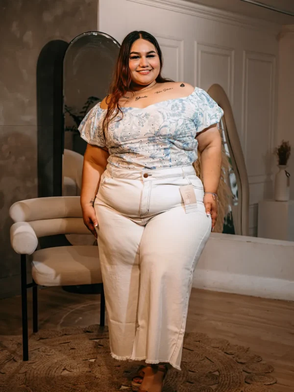 Pantalón palazzo crudo para mujer curvy